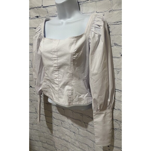 NWT Choosy White Square Neck Puff Sleeve Button Cuff Blouse Top Size Small - Picture 3 of 9